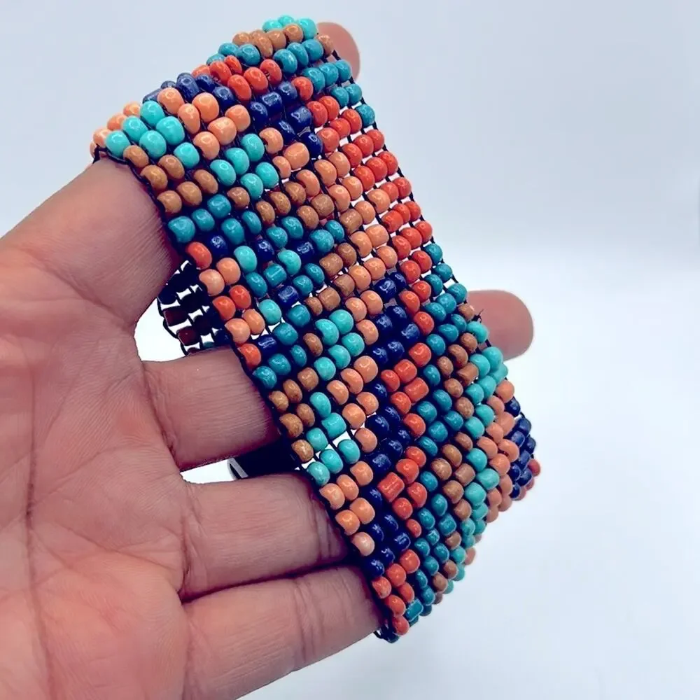 Colorful Boho Beaded Bracelet w/wooden clasp